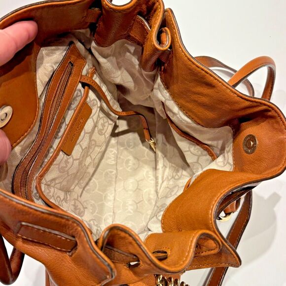 Michael Kors Hamilton Chain and Lock Brown Leather Satchel Bag Purse (no key) - Picture 7 of 14